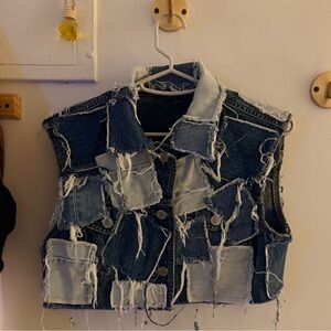 Patchwork Denim Cropped Vest - Custom Made